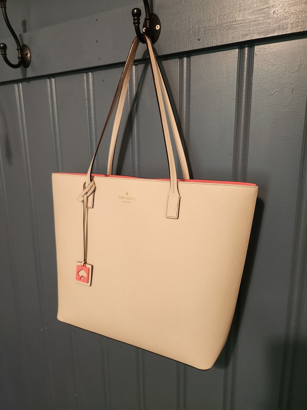 kate spade Cream Tote with Pink Trim